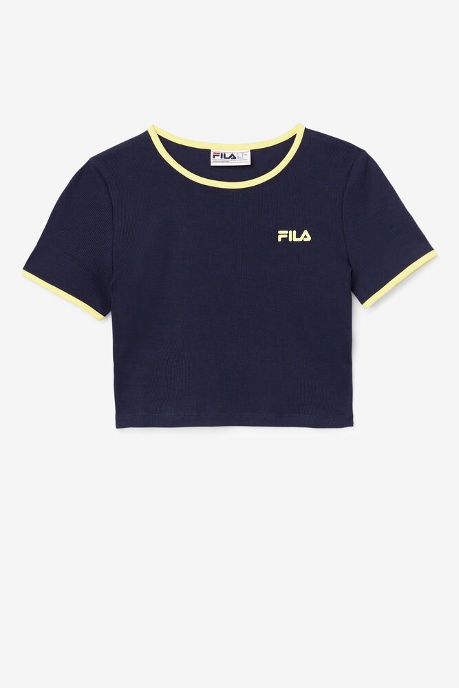 Fila Perla Crop Top T-Shirt Navy - Womens - 34956LDWR